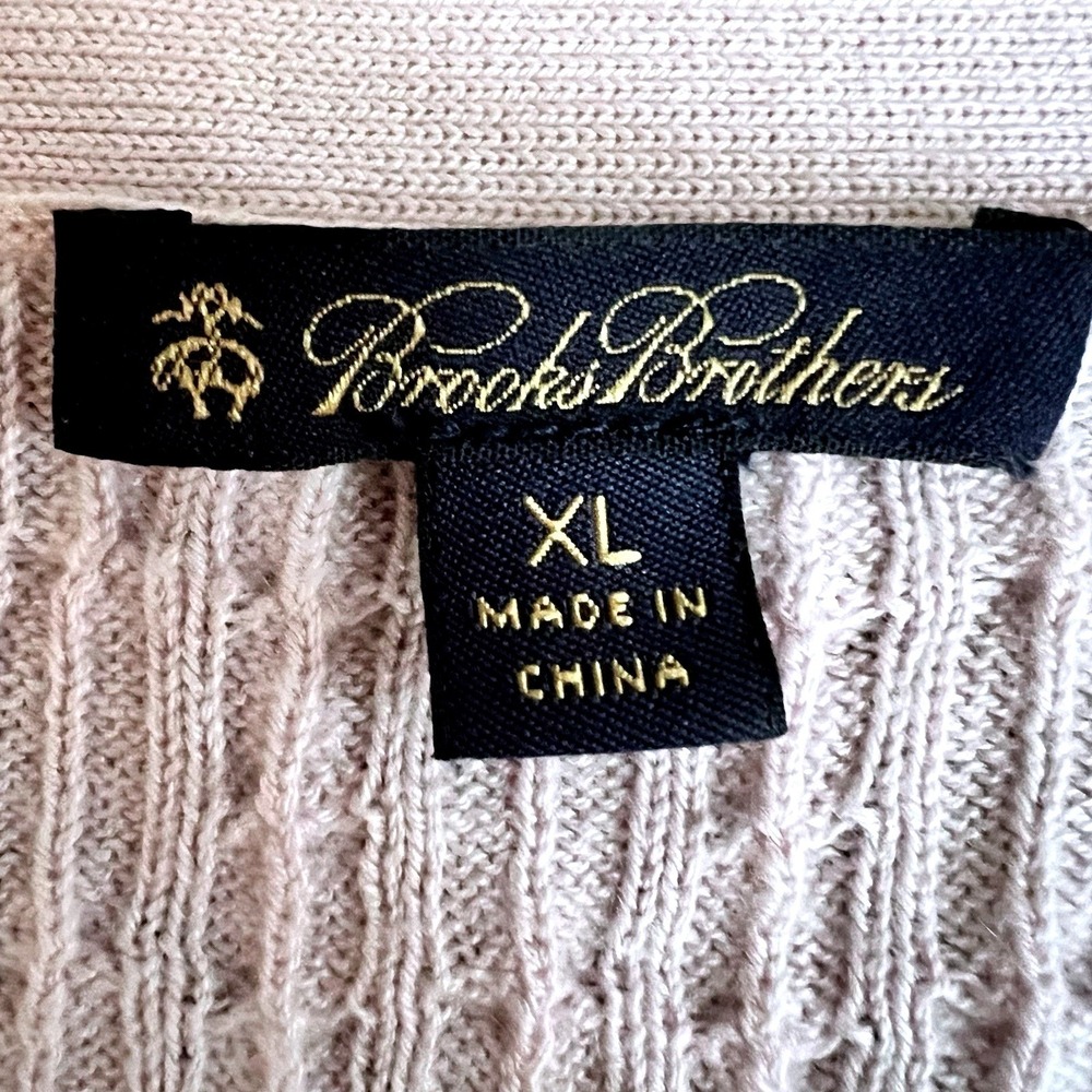 Brooks Brothers Silk Cashmere Cable Knit Cardigan Pink V-Neck‎ XL - Picture 2 of 7
